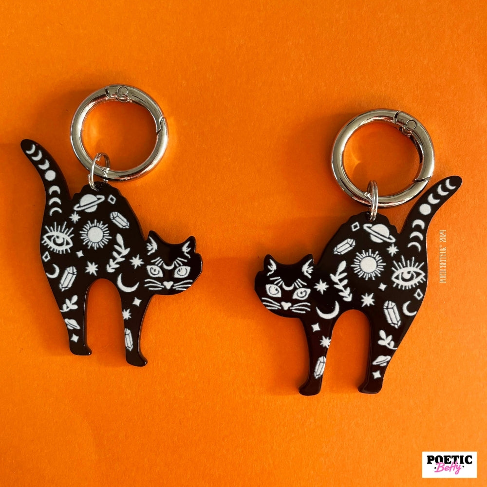 Black Halloween Galaxy Cat Silver Boot Charms