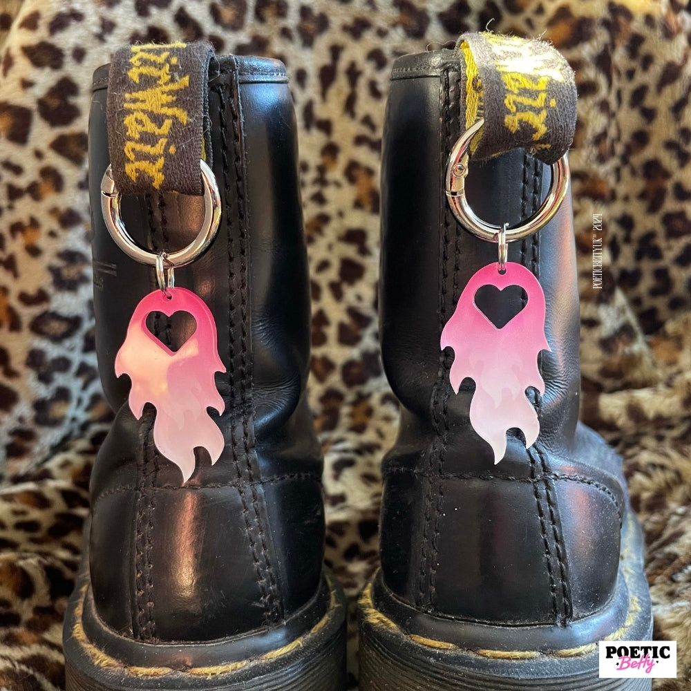 Pink Heart Flame Boot Charms