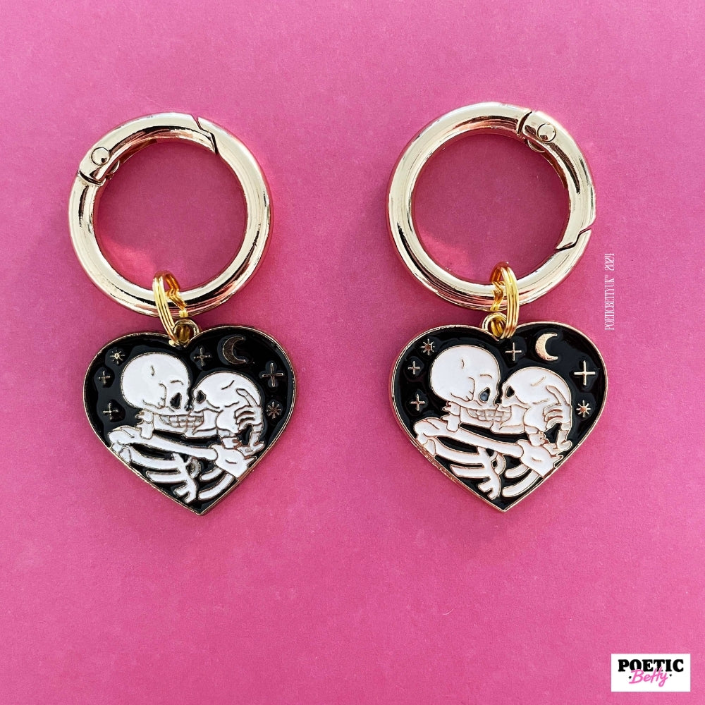 Spooky Skeleton Lovers Heart Gold Enamel Boot Charms