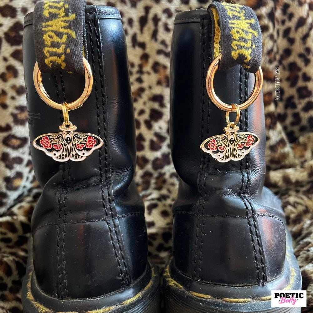 Enamel Gold Floral Moth Boot Charms