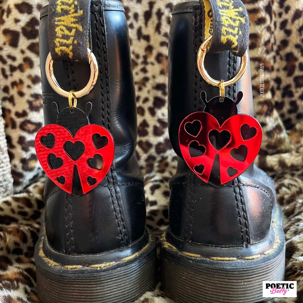 Acrylic Ladybird Bug Heart Shaped Boot Charms