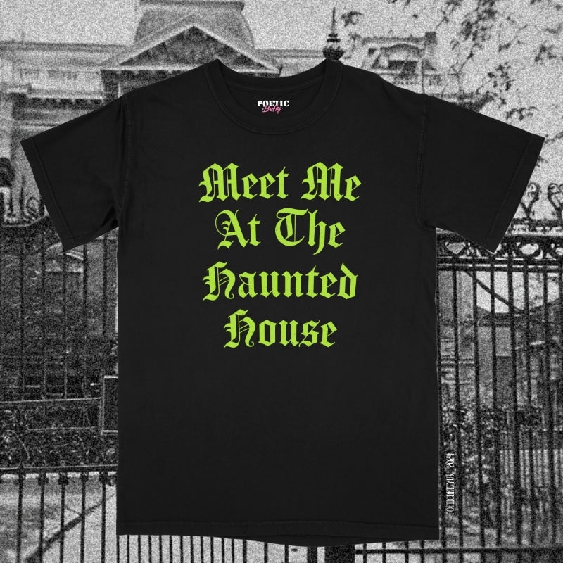 Meet Me At The Haunted House Halloween Horror Black Adult Crew Neck T-Shirt