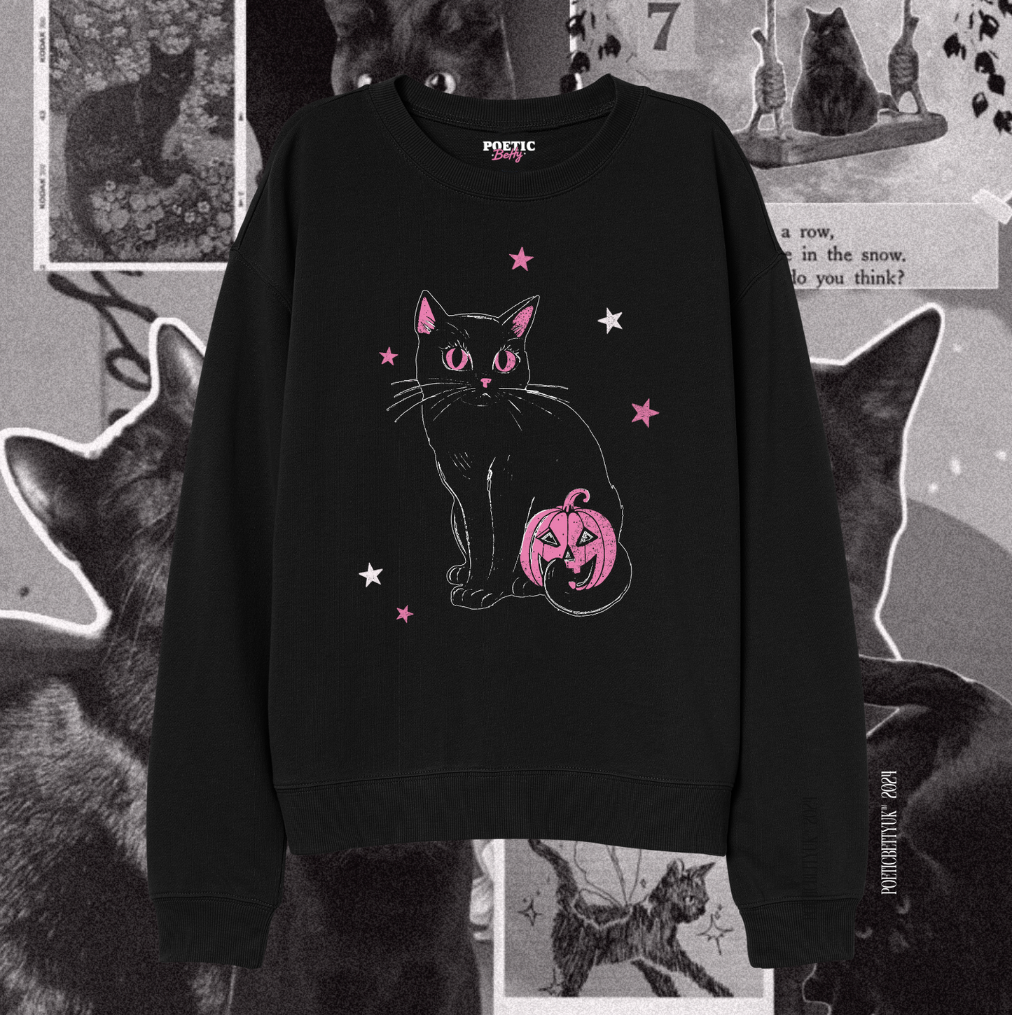 Retro Halloween Black Cat with Pumpkin Spooky Crew Neck Sweatshirt