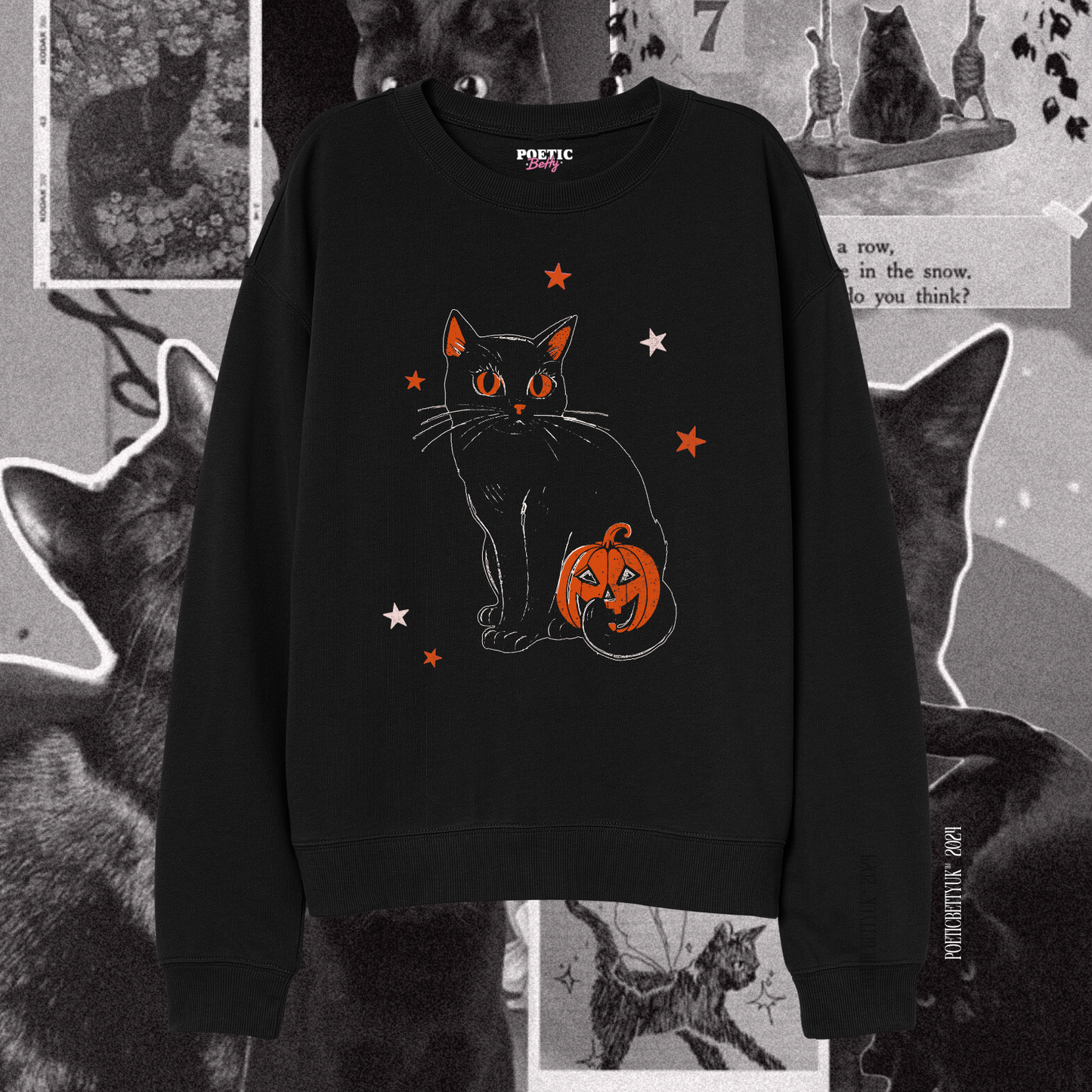 Retro Halloween Black Cat with Pumpkin Spooky Crew Neck Sweatshirt