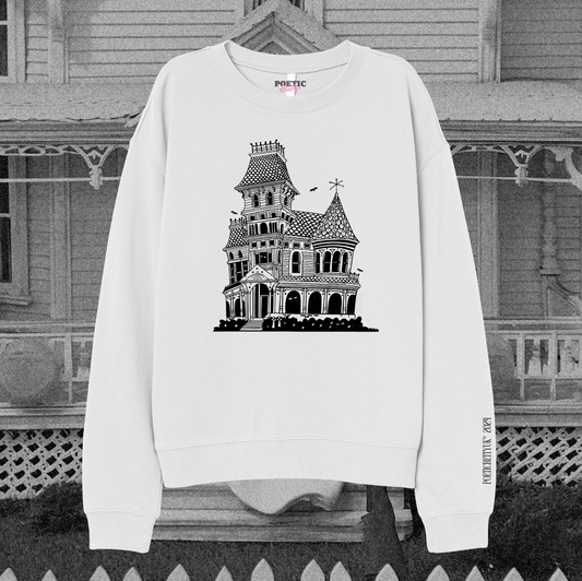 Haunted Mansion House Illustration Spooky Crew Neck Sweatshirt