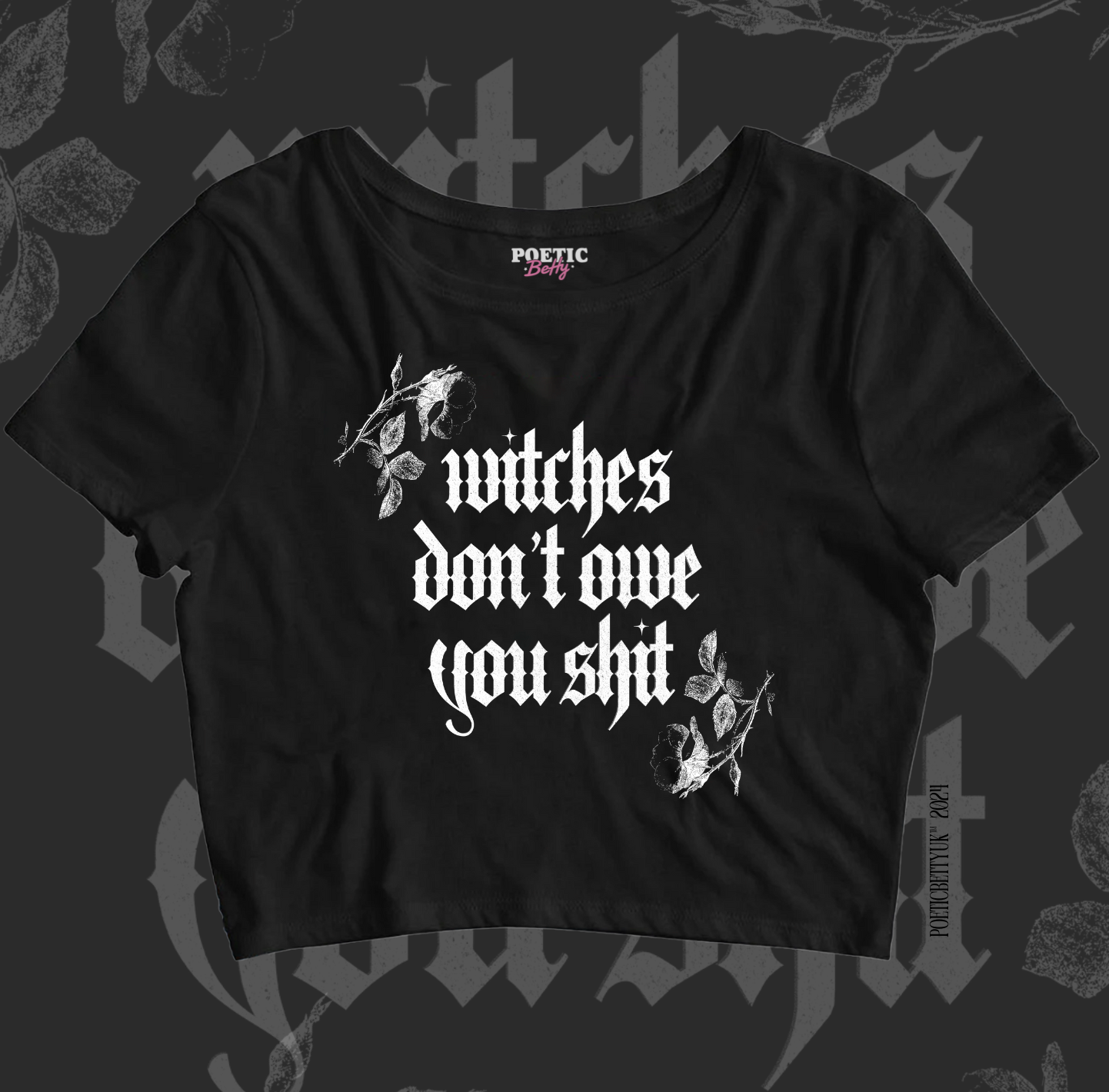 Witches Don't Owe You Halloween Women's Black Crop Tee