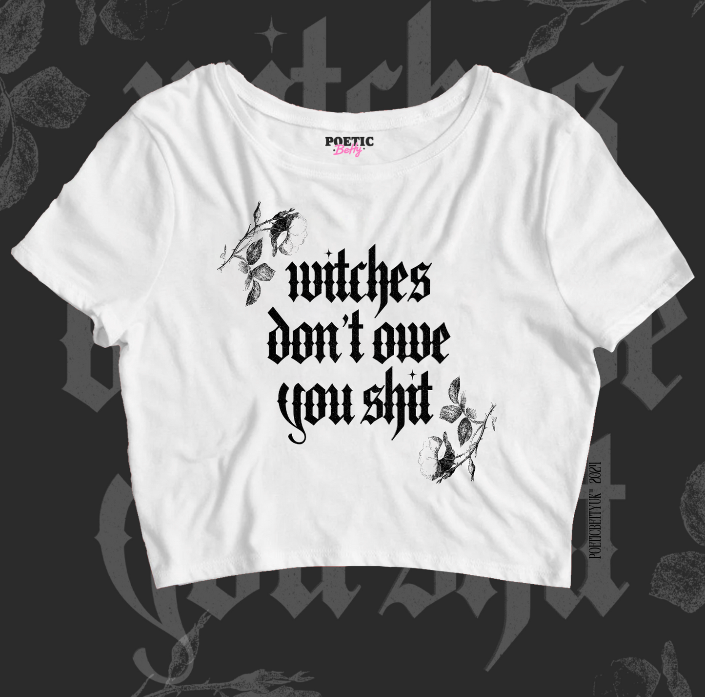 Witches Don't Owe You Halloween Women's Black Crop Tee