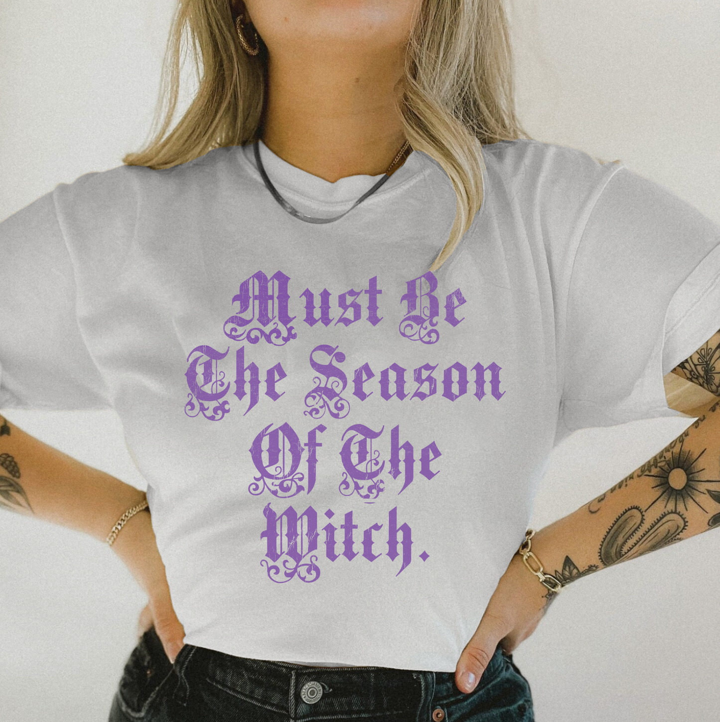 Must Be The Season of The Witch Gothic Purple Crew Neck Adult T-Shirt