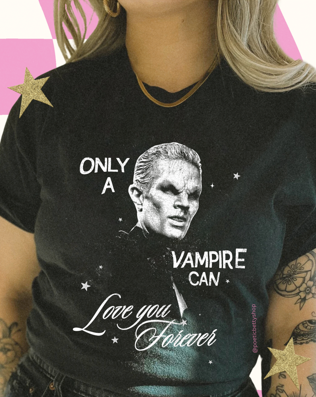 Spike Only A Vampire Can Love You Forever BTVS T-Shirt 100% Cotton Black