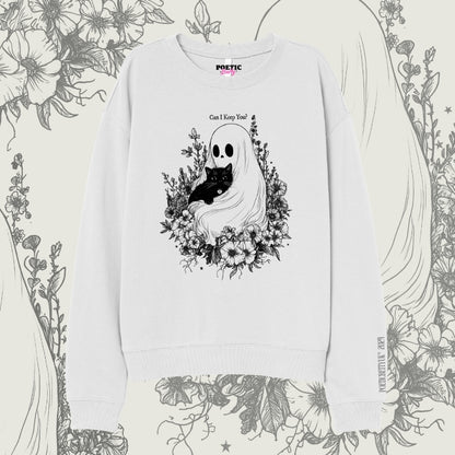 Cute Ghost and Black Cat Spooky Vintage Halloween Crew Neck Sweatshirt